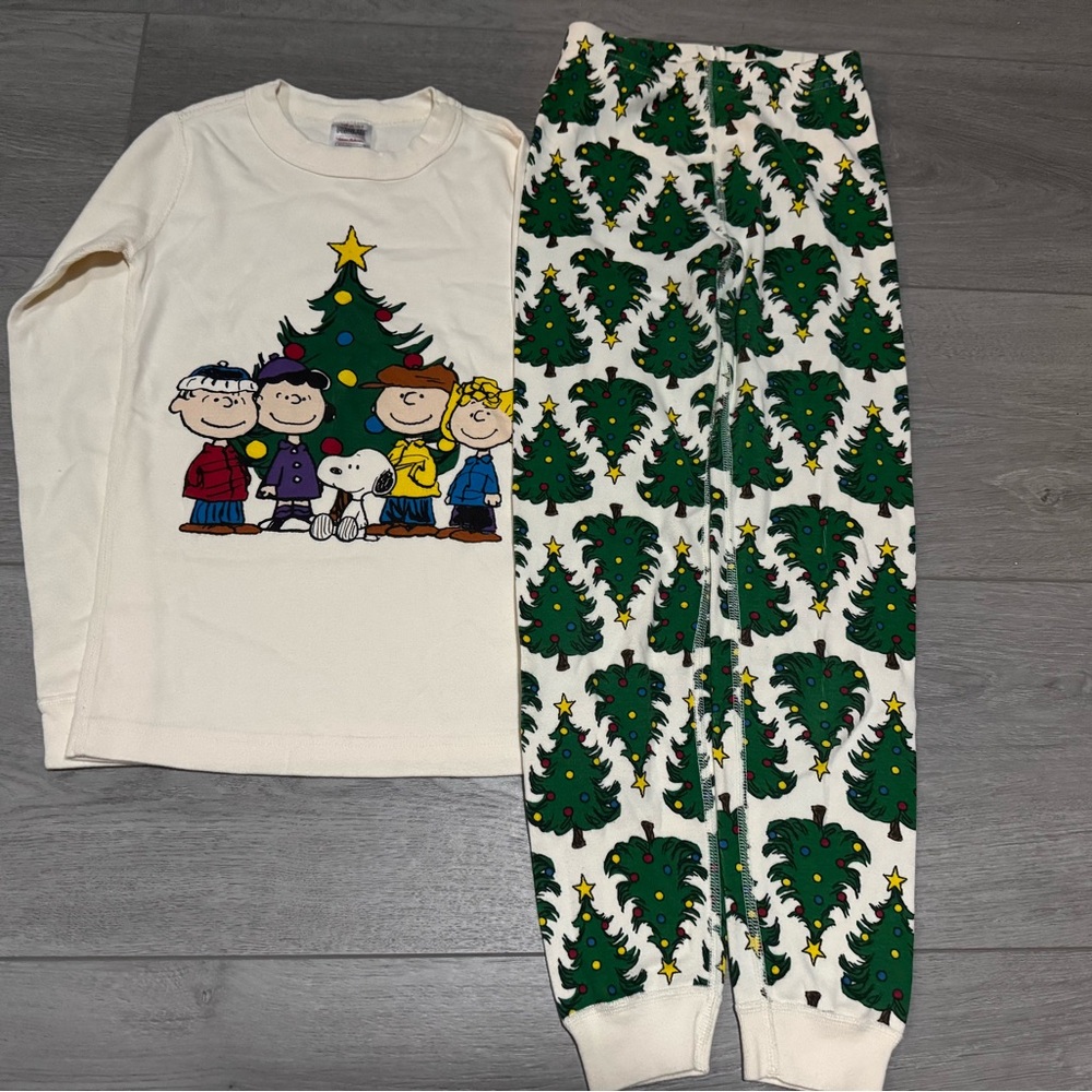 Hanna Andersson 130 US 8 Peanuts Snoopy long johns pajamas set - washed not worn